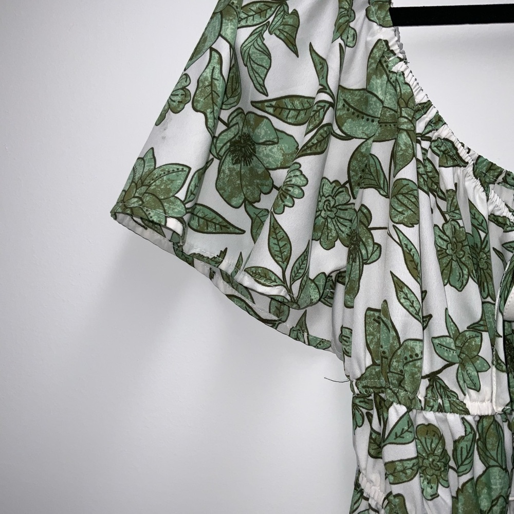 indulge White Maxi Dress with Green Floral Print - Picture 3 of 4